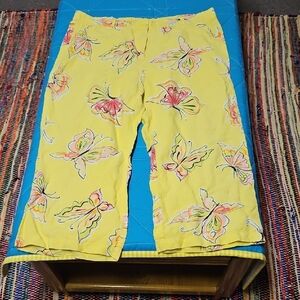 Playful Yellow and Pink Butterfly Capris